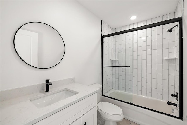 1148 E George Ave, Hazel Park, MI 48030 - full bath with vanity, toilet, bath / shower combo with glass door, and recessed lighting