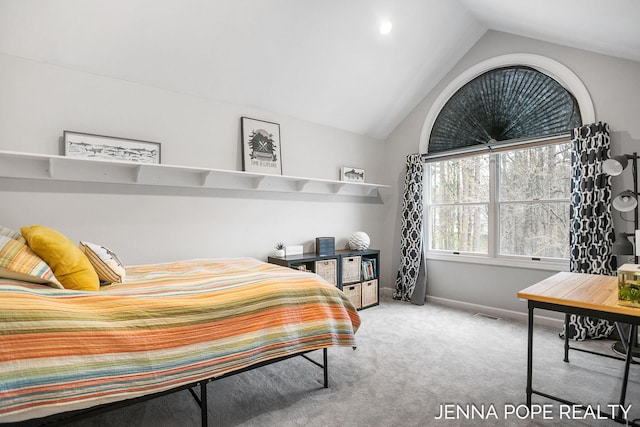 16840 Cricket Ct, Grand Haven, MI 49417 - bedroom with vaulted ceiling, carpet, and baseboards