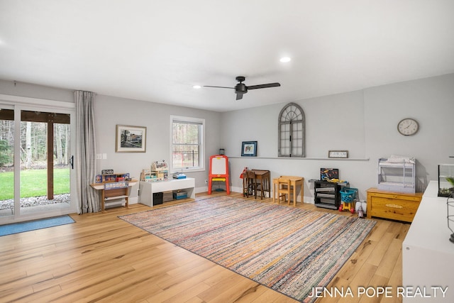 16840 Cricket Ct, Grand Haven, MI 49417 - game room with wood finished floors, a ceiling fan, and recessed lighting