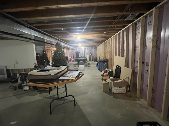 view of unfinished basement