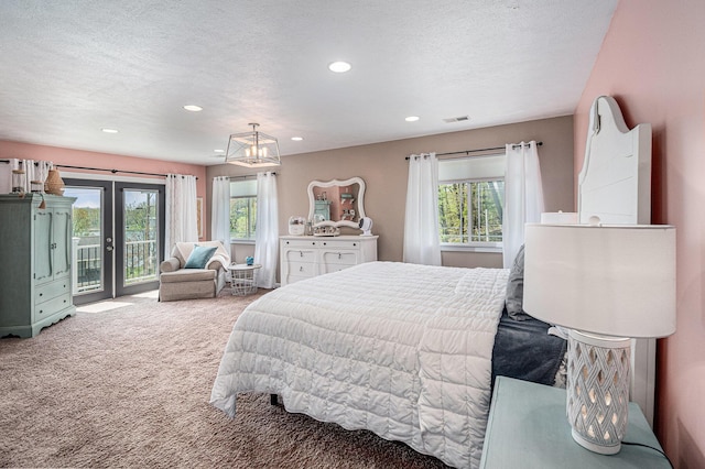 7379 Wimpole Dr NE, Belding, MI 48809 - bedroom with access to outside, multiple windows, carpet flooring, recessed lighting, and a textured ceiling