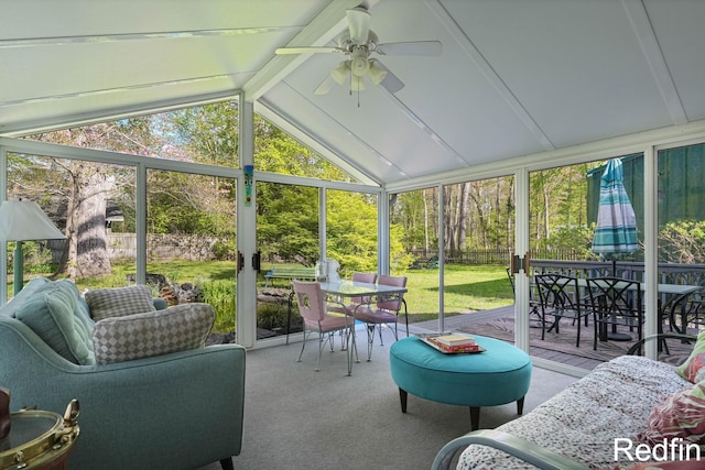 16153 Krob Rd, Union Pier, MI 49129 - sunroom / solarium featuring outdoor dining space and a ceiling fan