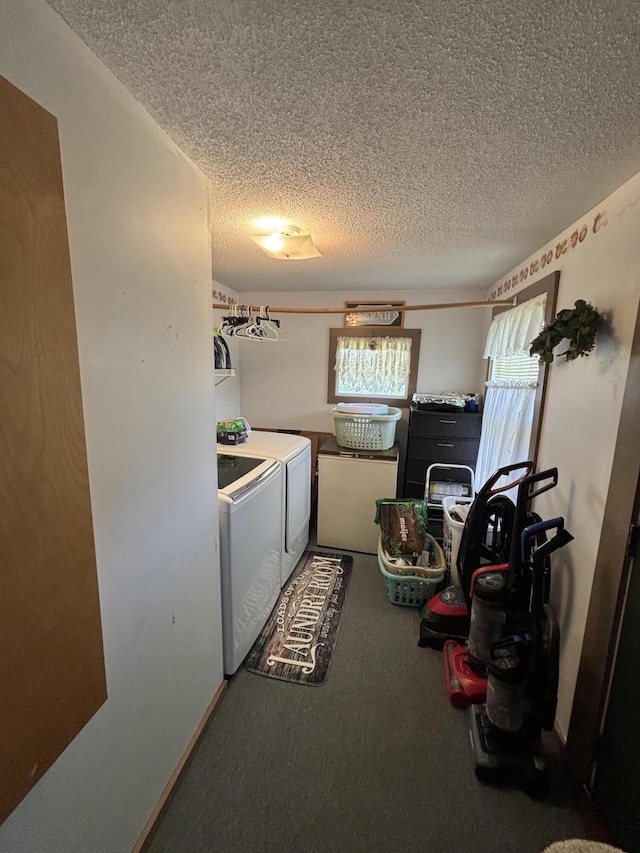 410 S Union St, Hart, MI 49420 - laundry room with washing machine and dryer, a textured ceiling, and carpet