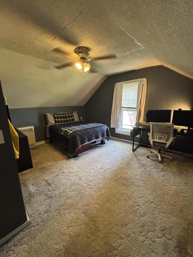 410 S Union St, Hart, MI 49420 - bedroom featuring lofted ceiling, a textured ceiling, carpet, and a ceiling fan