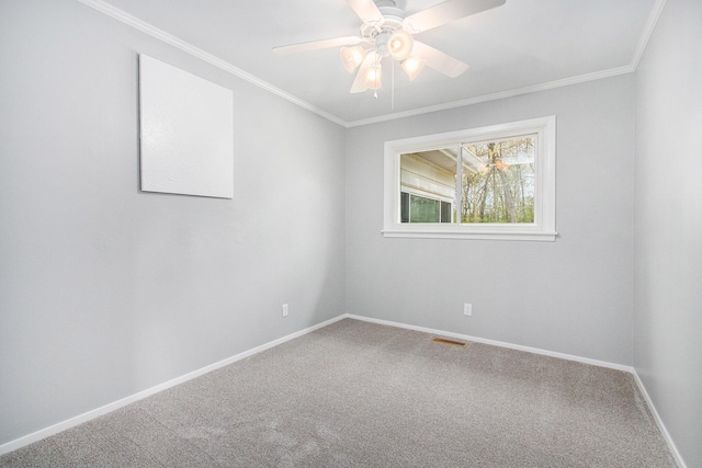1507 Pinehurst Ln, Niles, MI 49120 - empty room with carpet floors, ornamental molding, baseboards, and ceiling fan