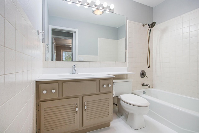 1507 Pinehurst Ln, Niles, MI 49120 - bathroom featuring tile walls, shower / tub combination, toilet, and vanity