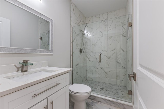3408 Eastern Ave, Rochester Hills, MI 48307 - bathroom with marble look tiles, a marble finish shower, toilet, and vanity