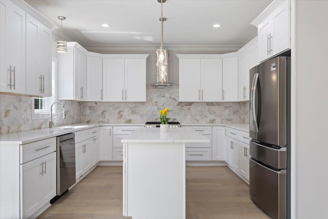 3408 Eastern Ave, Rochester Hills, MI 48307 - kitchen with appliances with stainless steel finishes, wall chimney exhaust hood, white cabinets, and recessed lighting