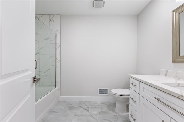 3408 Eastern Ave, Rochester Hills, MI 48307 - full bath featuring marble look tiles, vanity, toilet, combined bath / shower with glass door, and baseboards