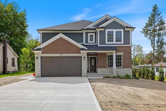 3408 Eastern Ave, Rochester Hills, MI 48307 - view of front of property with stone siding, concrete driveway, an attached garage, and roof with shingles