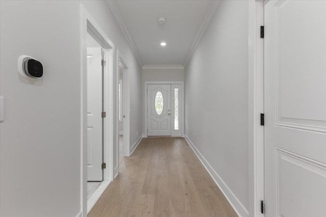 3408 Eastern Ave, Rochester Hills, MI 48307 - doorway to outside featuring crown molding, light wood-type flooring, baseboards, and recessed lighting