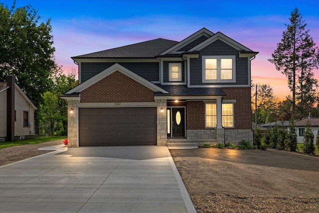 3408 Eastern Ave, Rochester Hills, MI 48307 - view of front of property with concrete driveway, stone siding, a shingled roof, and a garage
