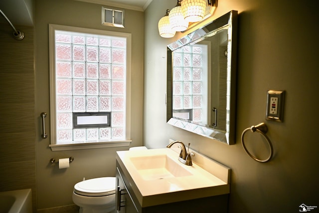 330 Devonshire St, Dearborn, MI 48124 - bathroom with vanity, plenty of natural light, ornamental molding, and shower / bath combination