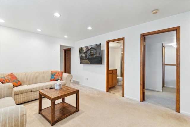 1975 Oldtown Ave, West Bloomfield, MI 48324 - living area featuring light carpet, recessed lighting, and baseboards