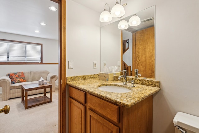 1975 Oldtown Ave, West Bloomfield, MI 48324 - half bathroom with vanity, toilet, and recessed lighting