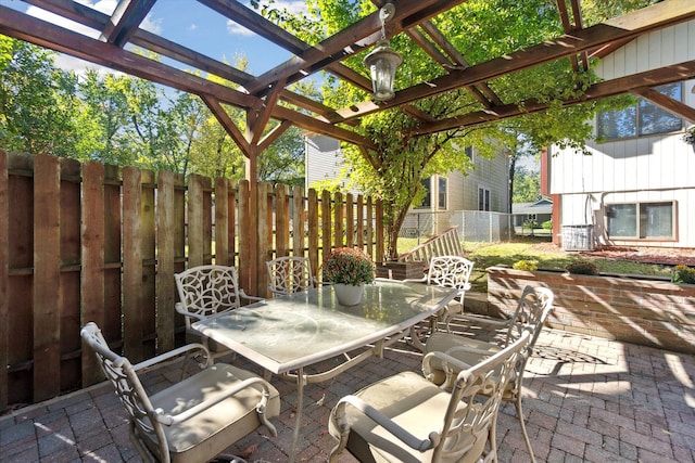 1975 Oldtown Ave, West Bloomfield, MI 48324 - view of patio with outdoor dining area, a fenced backyard, a pergola, and cooling unit