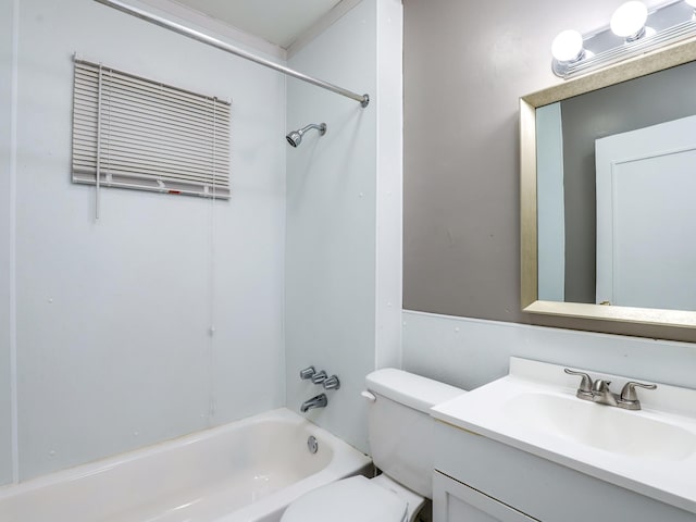 full bath featuring bathing tub / shower combination, vanity, and toilet