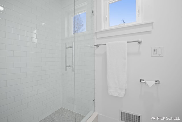 bathroom with a stall shower