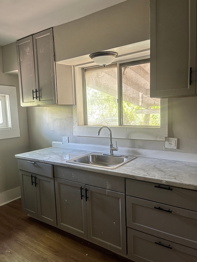 27305 Norfolk St, Inkster, MI 48141 - kitchen featuring a sink, gray cabinets, and dark wood-style floors