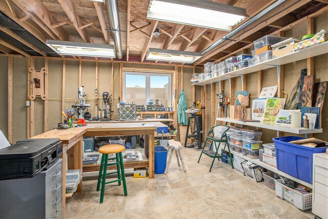 below grade area with a workshop area