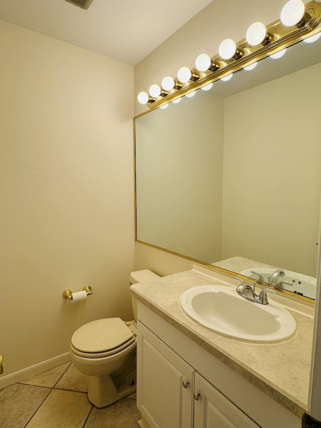 bathroom featuring tile patterned flooring, vanity, and toilet