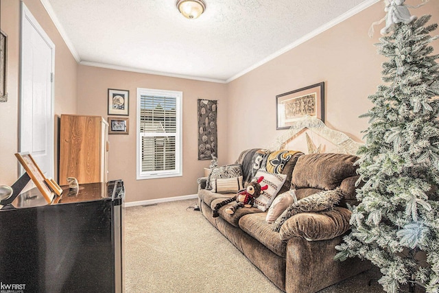 39500 Warren Rd, Canton, MI 48187 - carpeted living room featuring crown molding and a textured ceiling
