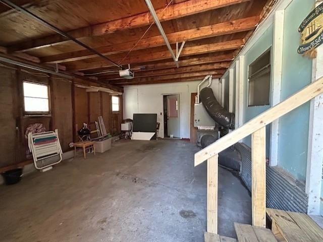 basement with a garage