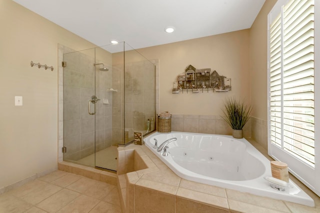 28022 Ashland Ave, Harrison Township, MI 48045 - full bathroom with a shower stall, a whirlpool tub, tile patterned flooring, healthy amount of natural light, and recessed lighting