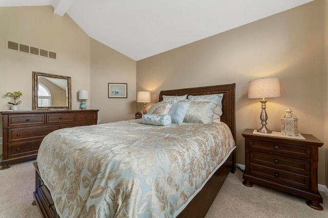 28022 Ashland Ave, Harrison Township, MI 48045 - bedroom featuring light carpet, beamed ceiling, and high vaulted ceiling