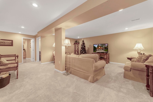 28022 Ashland Ave, Harrison Township, MI 48045 - living area with light carpet, baseboards, and recessed lighting