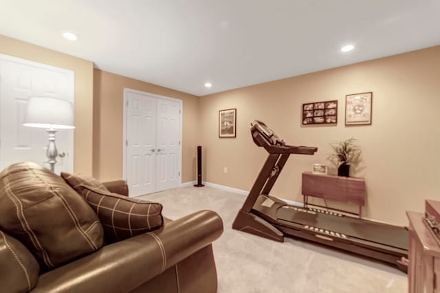 28022 Ashland Ave, Harrison Township, MI 48045 - exercise room featuring light colored carpet, recessed lighting, and baseboards