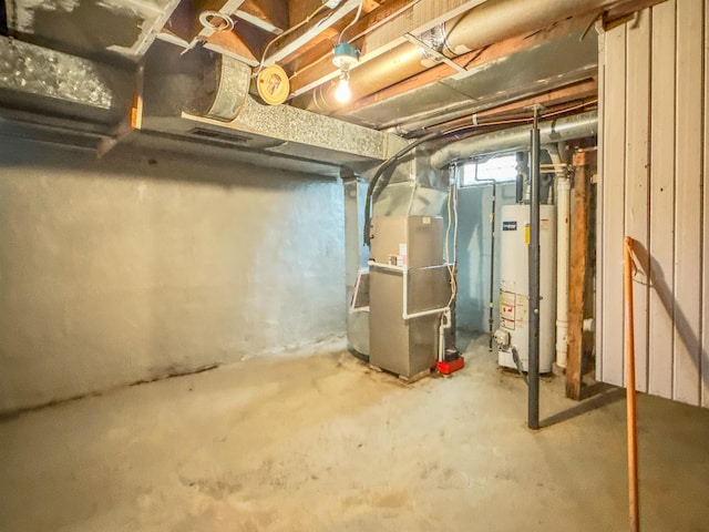 below grade area with gas water heater and heating unit