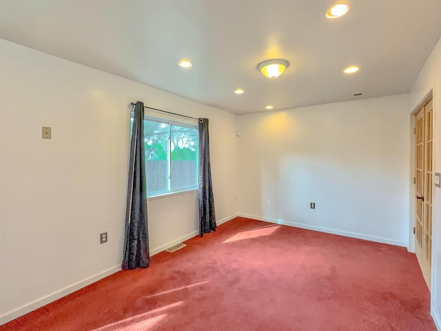 unfurnished room featuring carpet flooring, recessed lighting, and baseboards