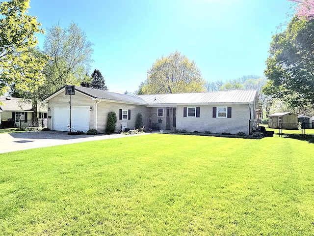 ranch-style house featuring a garage, driveway, and brick siding