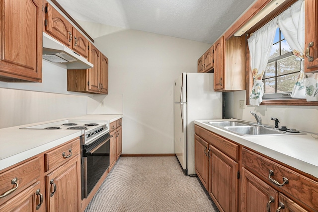 3217 Westminster Dr SE Unit 69, Grand Rapids, MI 49512 - kitchen featuring electric range, under cabinet range hood, a sink, freestanding refrigerator, and light countertops