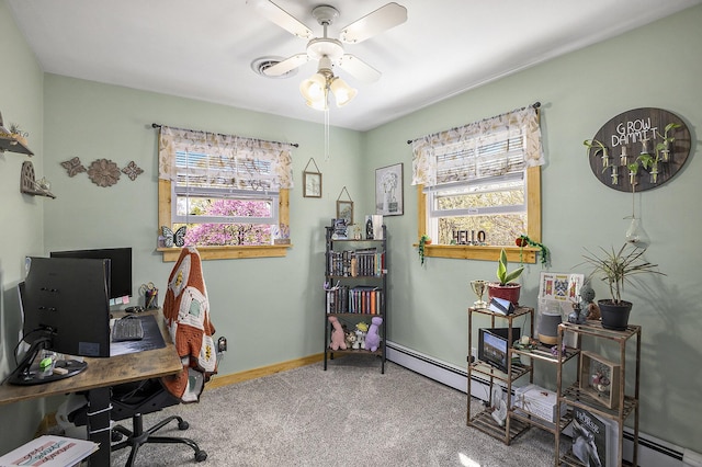 2660 Barber Rd, Grass Lake, MI 49240 - carpeted office with plenty of natural light, a ceiling fan, and baseboards