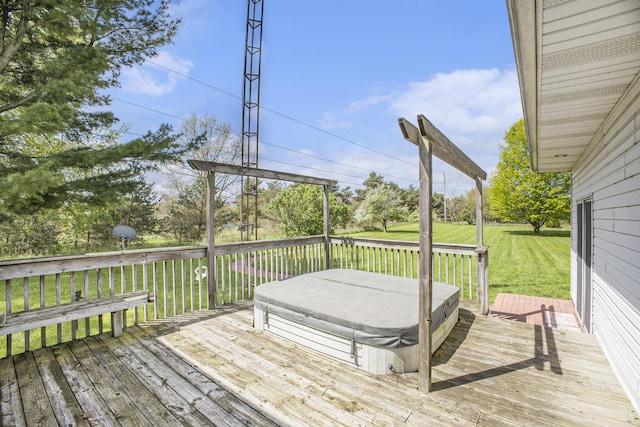 2660 Barber Rd, Grass Lake, MI 49240 - wooden terrace featuring a covered hot tub and a yard