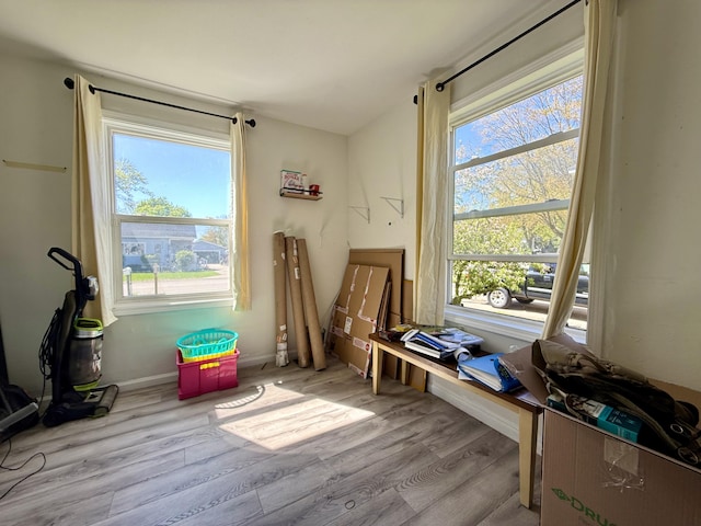 playroom featuring wood finished floors and baseboards
