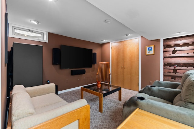 living area with carpet flooring and baseboards