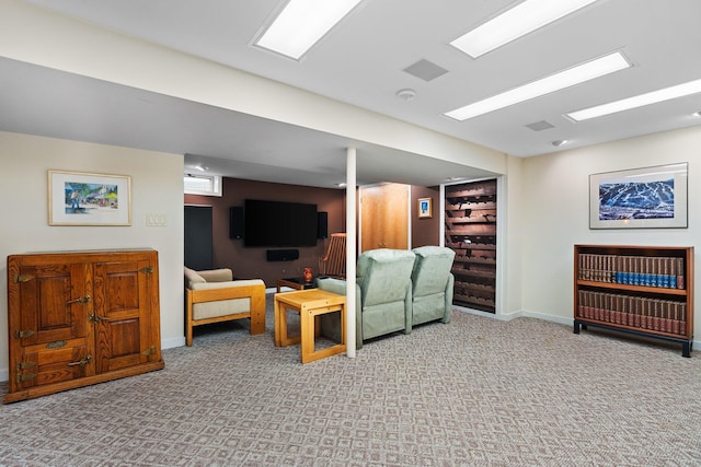 living room with carpet flooring and baseboards