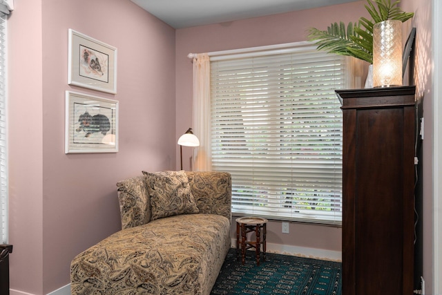 living area featuring baseboards