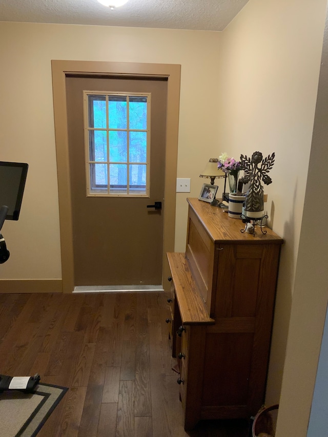15205 Riverview Rd SE, Grayling, MI 49738 - doorway featuring dark wood-type flooring and baseboards