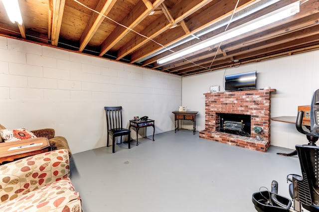 5200 N Jennings Rd, Flint, MI 48504 - basement featuring a brick fireplace