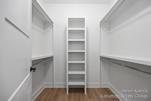 walk in closet with wood finished floors