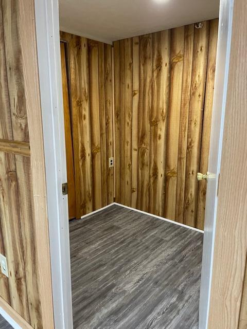 spare room with wooden walls and wood finished floors