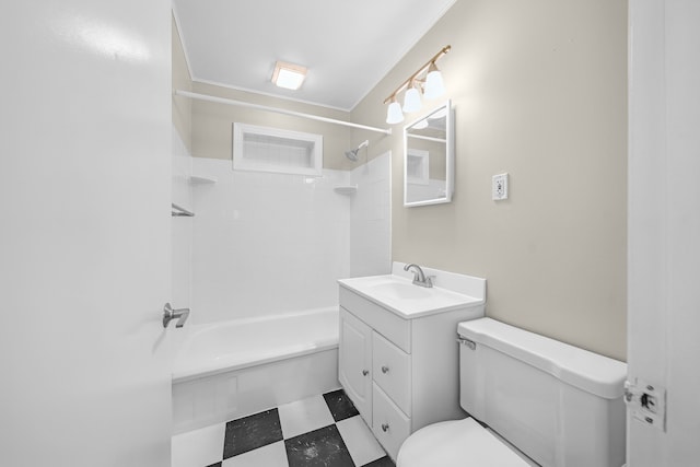 full bath featuring toilet, vanity, shower / washtub combination, and tile patterned floors