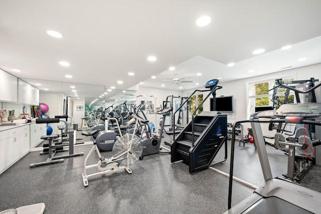 50102 Alpine Blvd, New Buffalo, MI 49117 - gym featuring recessed lighting and ceiling fan