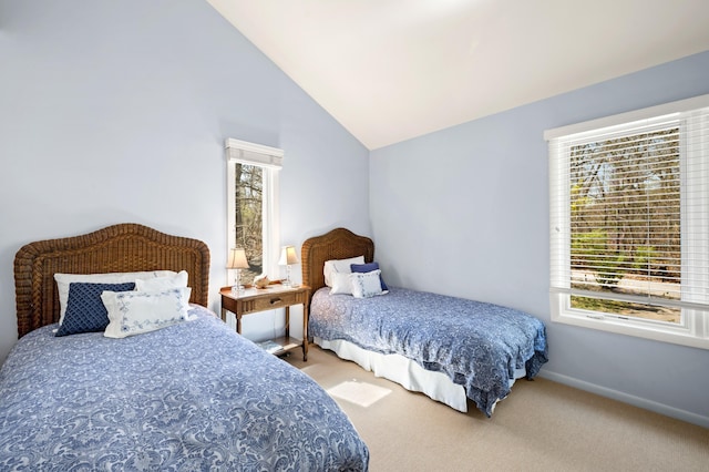 50102 Alpine Blvd, New Buffalo, MI 49117 - bedroom with vaulted ceiling, carpet flooring, and baseboards
