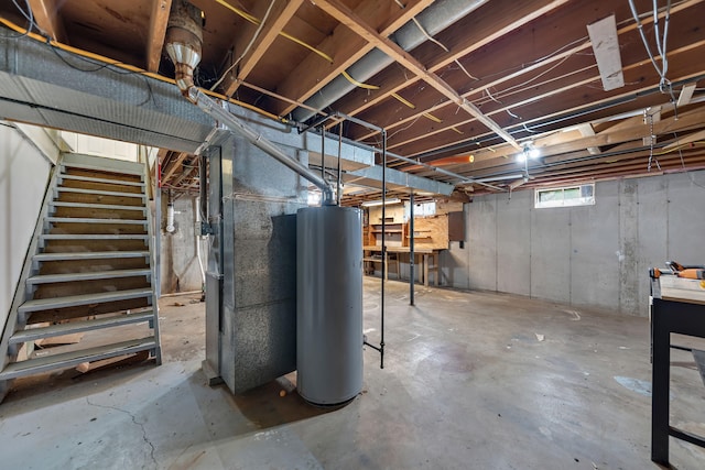 1603 E Detroit St, New Buffalo, MI 49117 - basement with gas water heater and stairway
