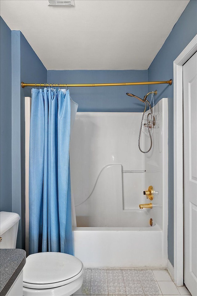 1708 Tremont Rd, Canton, MI 48188 - full bathroom with toilet, shower / bathtub combination with curtain, tile patterned flooring, and vanity